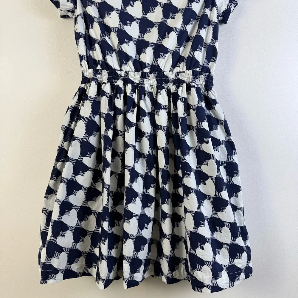 J.Crew Girls’ Heart Print Cotton Dress Navy White Short Sleeve Size 14 Tween